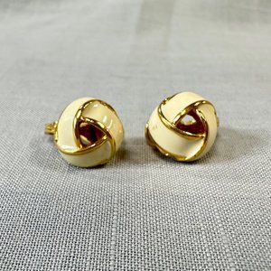 Vintage Monet Small Cream and Gold Knot Clip On Earrings